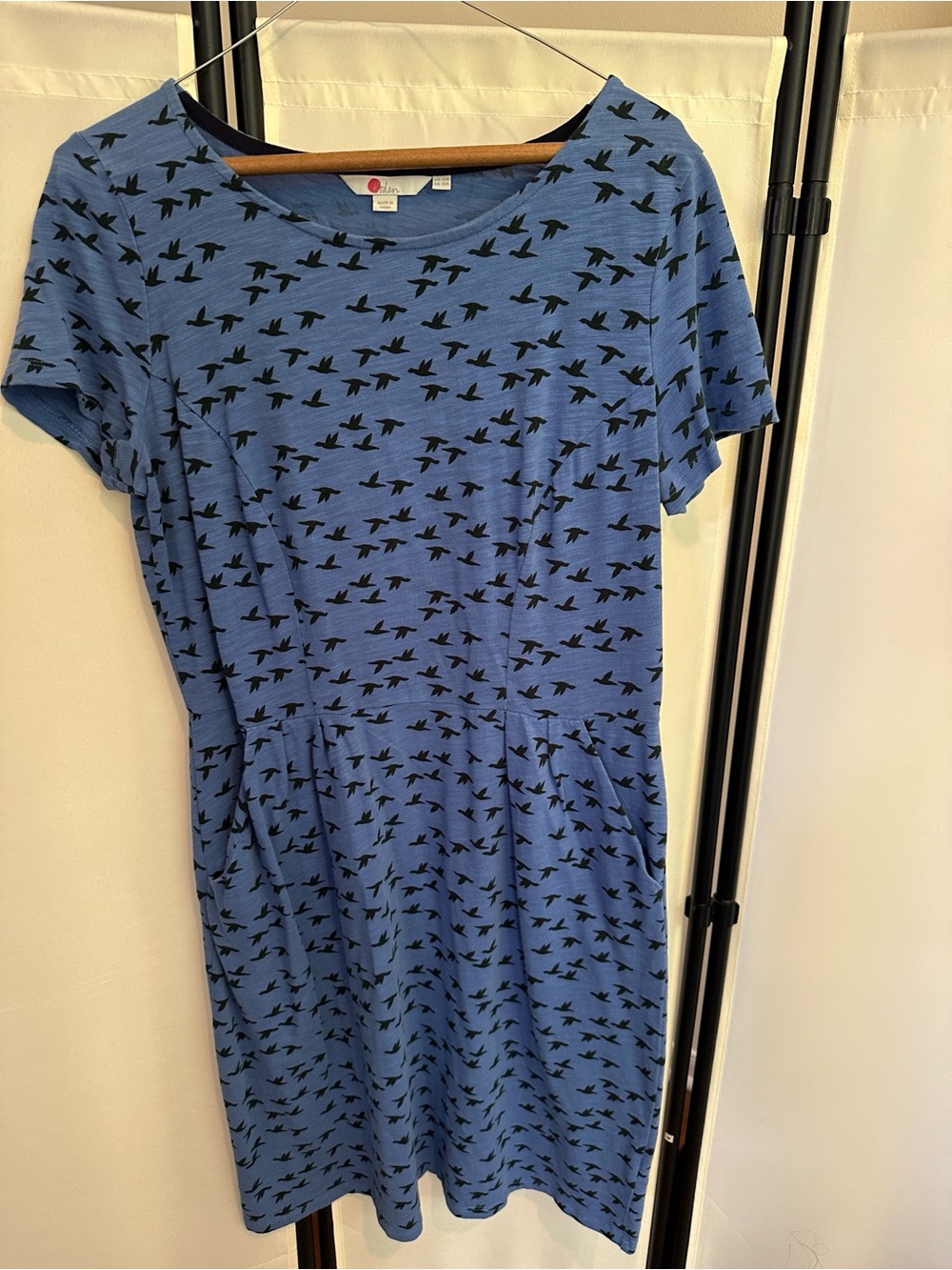 Boden Blue Short-Sleeve Bird Print Dress